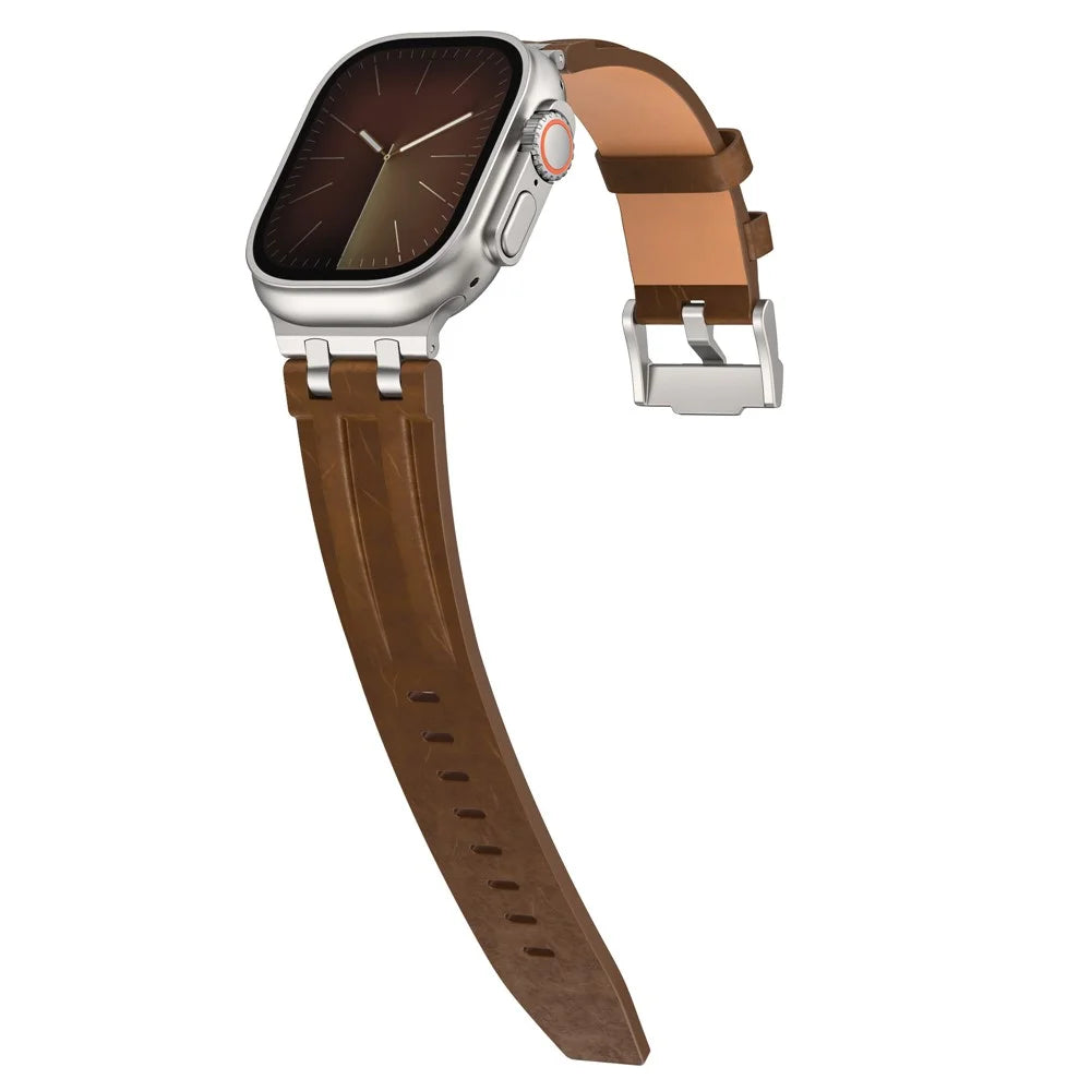 Leather Watch Band for Apple Watch Ultra 3 2 1 49mm  /  Series 11 10 46mm  /  9 8 7 45mm  /  SE3 SE2 SE 6 5 4 44mm  /  3 2 1 42mm Replacement Strap with Stainless Steel Buckle - Bronze - 4