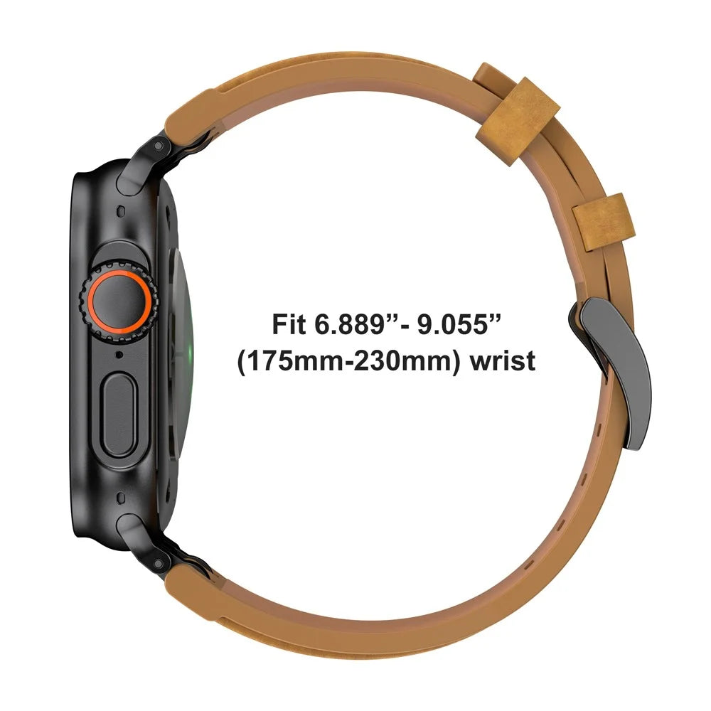 Leather Watch Band for Apple Watch Ultra 3 2 1 49mm  /  Series 11 10 46mm  /  9 8 7 45mm  /  SE3 SE2 SE 6 5 4 44mm  /  3 2 1 42mm Replacement Strap with Stainless Steel Buckle - Bronze - 6