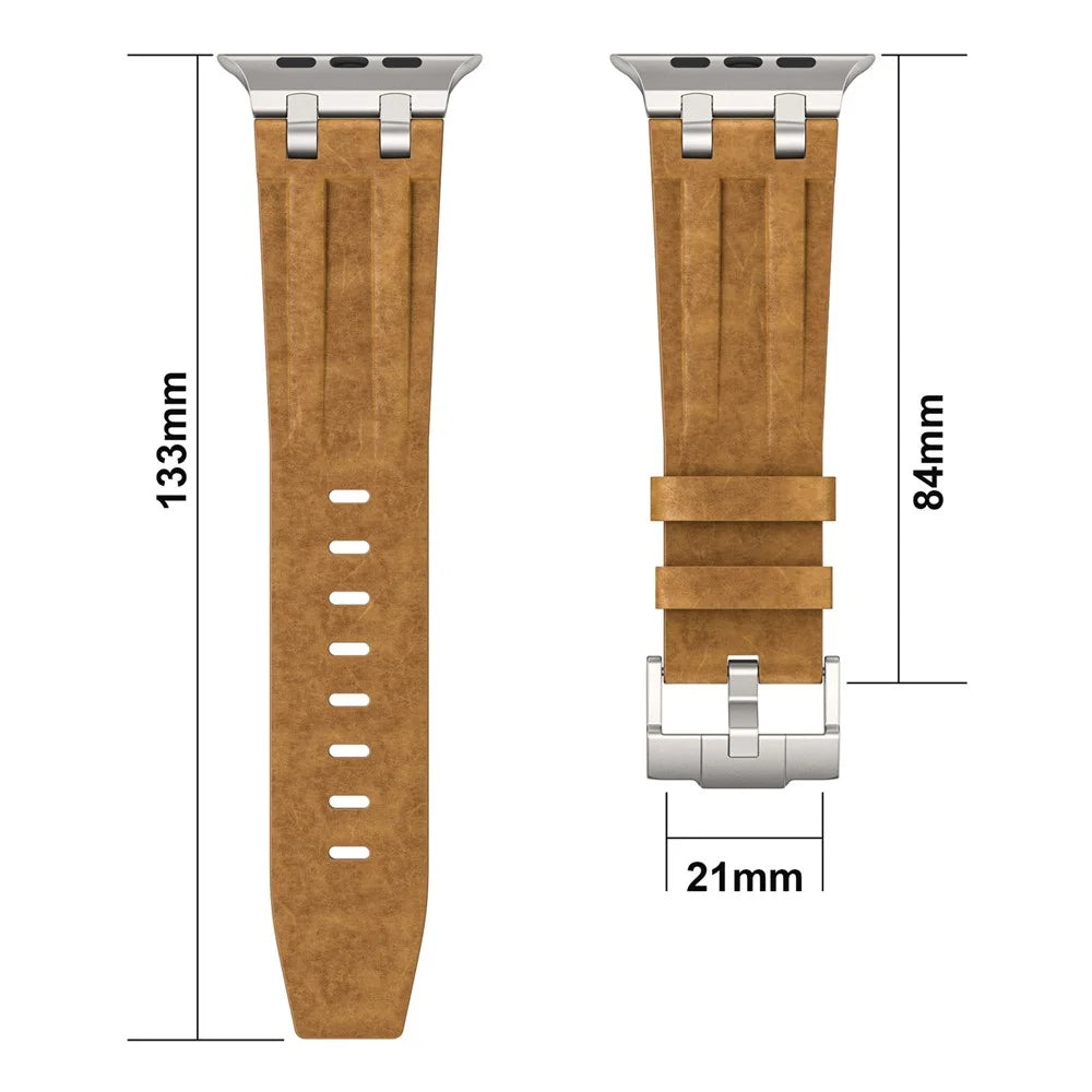 Leather Watch Band for Apple Watch Ultra 3 2 1 49mm  /  Series 11 10 46mm  /  9 8 7 45mm  /  SE3 SE2 SE 6 5 4 44mm  /  3 2 1 42mm Replacement Strap with Stainless Steel Buckle - Bronze - 7