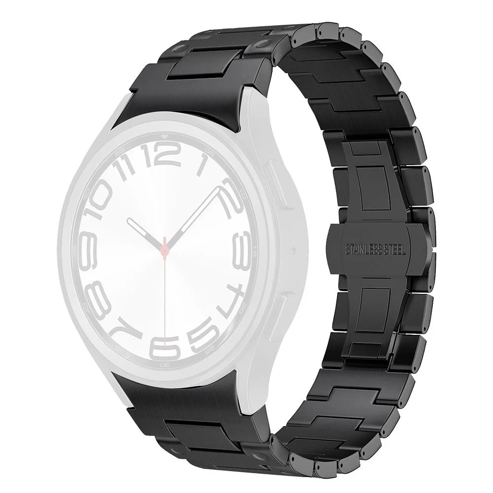 Quick Release Button Metal Strap for Samsung Galaxy Watch7 / 6 / 5 / 4 40mm 44mm Mechanical Style Watch Band with Butterfly Clasp - Black - 1