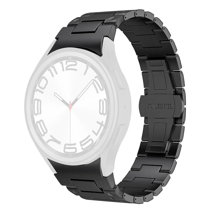Quick Release Button Metal Strap for Samsung Galaxy Watch7 / 6 / 5 / 4 40mm 44mm Mechanical Style Watch Band with Butterfly Clasp - Black - 1