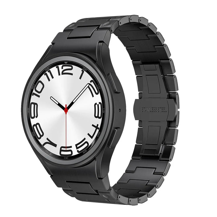 Quick Release Button Metal Strap for Samsung Galaxy Watch7 / 6 / 5 / 4 40mm 44mm Mechanical Style Watch Band with Butterfly Clasp - Black - 2
