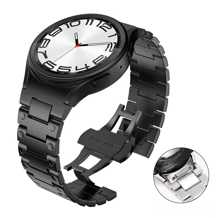 Quick Release Button Metal Strap for Samsung Galaxy Watch7 / 6 / 5 / 4 40mm 44mm Mechanical Style Watch Band with Butterfly Clasp - Black - 3