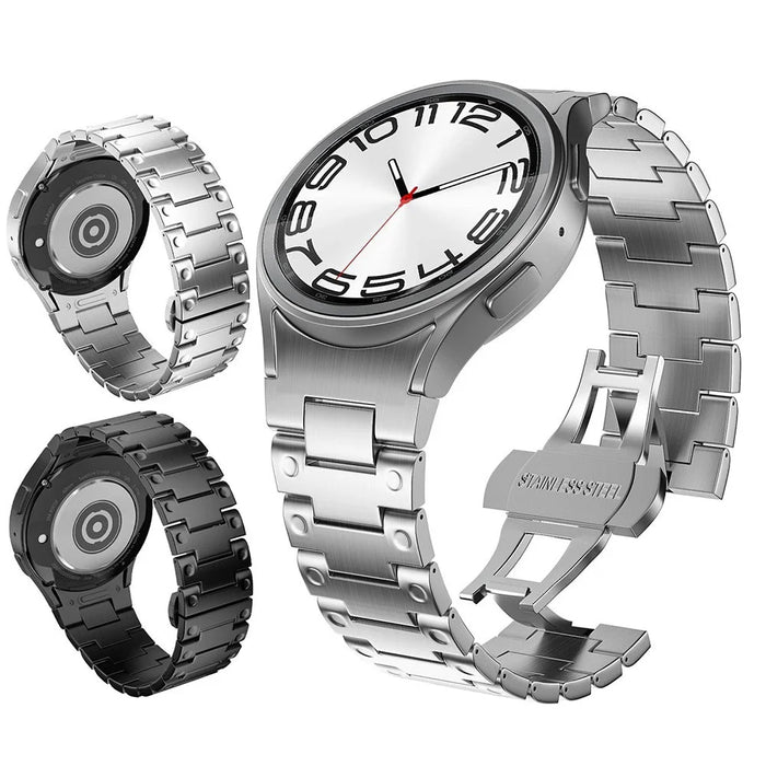 Quick Release Button Metal Strap for Samsung Galaxy Watch7 / 6 / 5 / 4 40mm 44mm Mechanical Style Watch Band with Butterfly Clasp - Black - 5