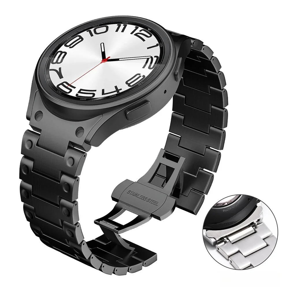 Mechanical Style Metal Strap for Samsung Galaxy Watch7 / 6 / 5 / 4 40mm 44mm Watch Band with Butterfly Clasp - Black - 3