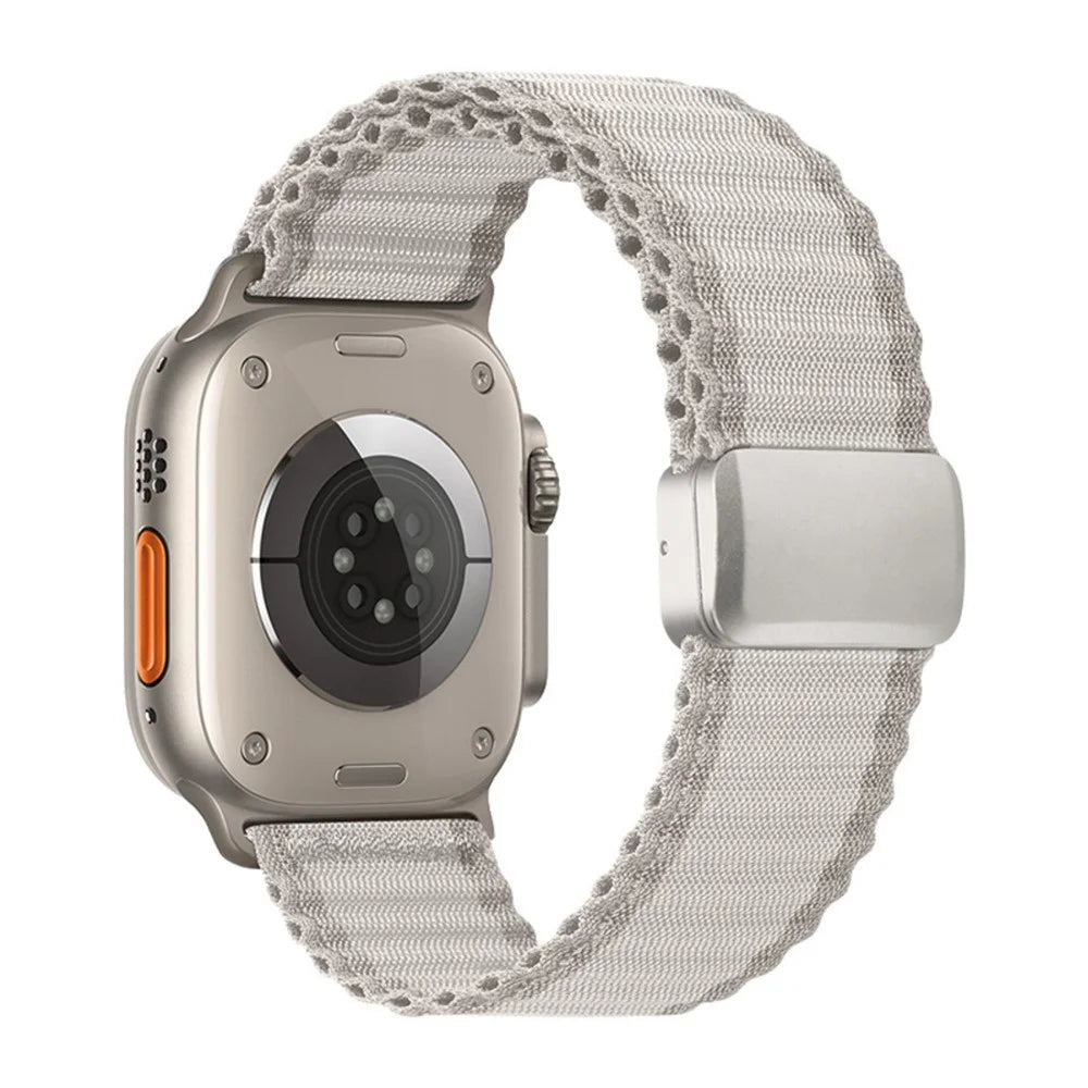 Magnetic Buckle Replacement Strap for Apple Watch Series 11 10 42mm  /  9 8 7 41mm  /  SE3 SE2 SE 6 5 4 40mm  /  3 2 1 38mm Nylon Loop Watch Band - White - 1