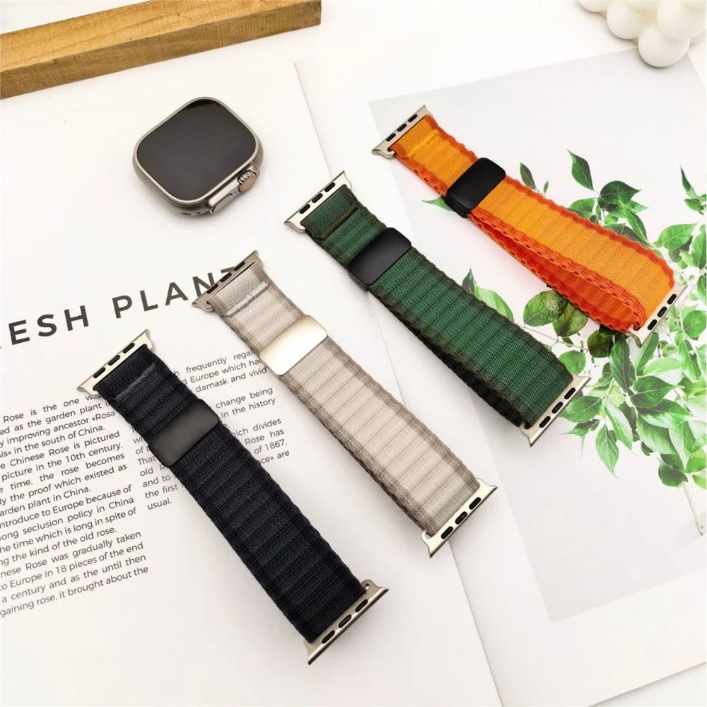 Magnetic Buckle Replacement Strap for Apple Watch Series 11 10 42mm  /  9 8 7 41mm  /  SE3 SE2 SE 6 5 4 40mm  /  3 2 1 38mm Nylon Loop Watch Band - White - 3
