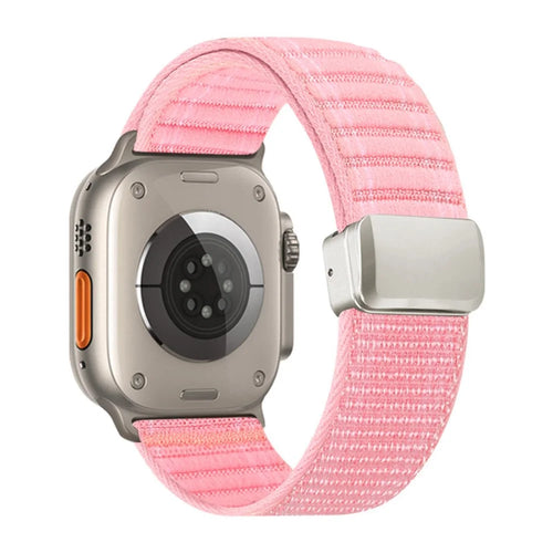 Watch Band For Apple Watch Series 11 10 42mm  /  9 8 7 41mm  /  SE3 SE2 SE 6 5 4 40mm  /  3 2 1 38mm Magnetic Clasp Wave Pattern Nylon Wrist Strap - Pink - 1