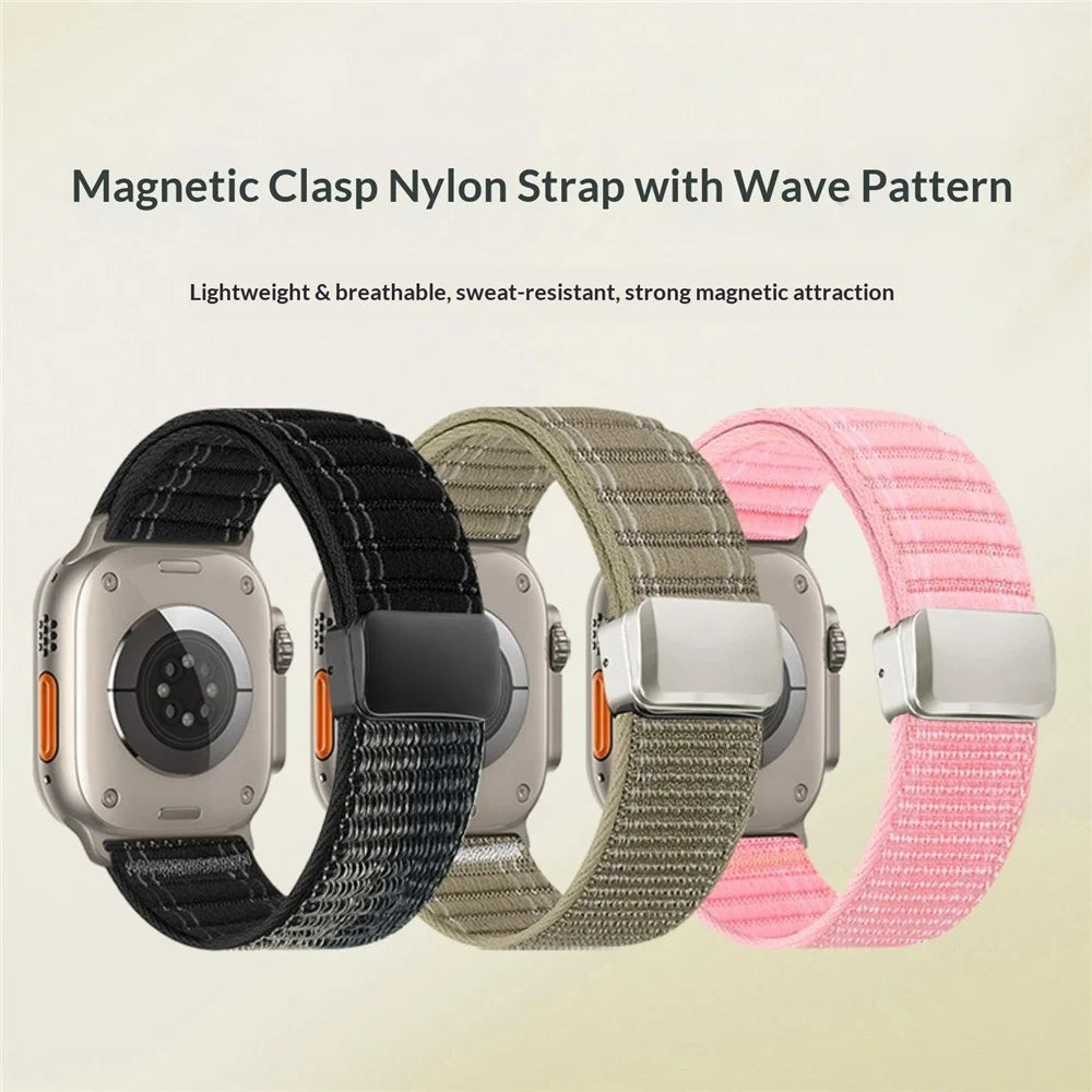 Watch Band For Apple Watch Ultra 3 2 1 49mm  /  Series 11 10 46mm  /  9 8 7 45mm  /  SE3 SE2 SE 6 5 4 44mm  /  3 2 1 42mm Magnetic Clasp Wave Pattern Nylon Wrist Strap - Sapphire - 5