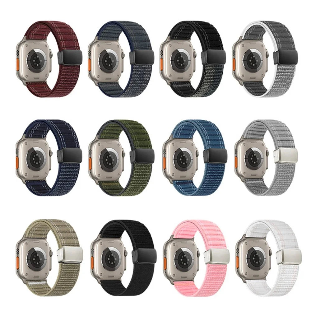 Watch Band For Apple Watch Ultra 3 2 1 49mm  /  Series 11 10 46mm  /  9 8 7 45mm  /  SE3 SE2 SE 6 5 4 44mm  /  3 2 1 42mm Magnetic Clasp Wave Pattern Nylon Wrist Strap - Sapphire - 6