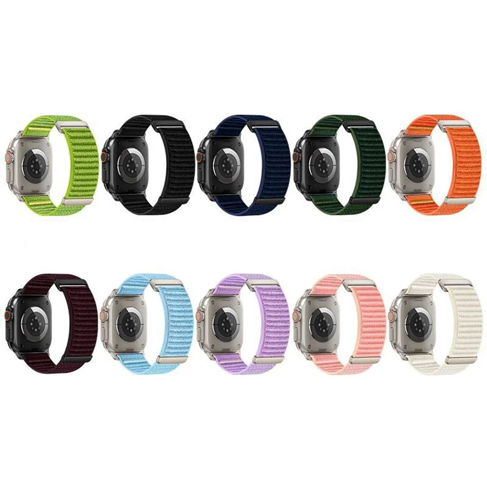 Watch Band For Apple Watch Series 11 10 42mm  /  9 8 7 41mm  /  SE3 SE2 SE 6 5 4 40mm  /  3 2 1 38mm Two-Piece Magic Tape Nylon Woven Wrist Strap - Orange - 7