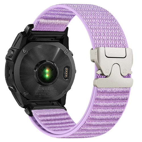 Nylon Watch Band for Garmin Fenix 7 Pro 47mm / 7 / 6 Pro QuickFit 22mm Parachute Buckle Woven Wrist Strap with Stainless Steel Connector - Purple - 1