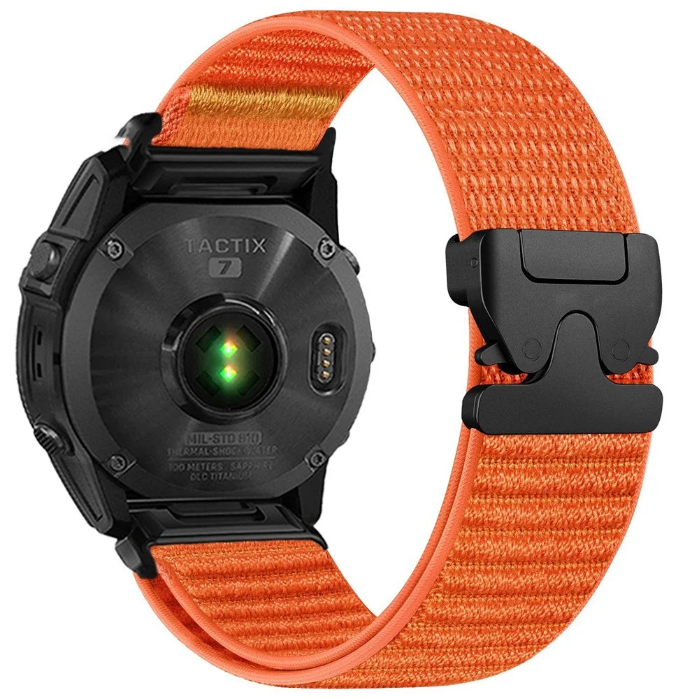 Nylon Watch Band for Garmin Fenix 7X Pro 51mm / 7X / 6X Pro QuickFit 26mm Parachute Buckle Woven Wrist Strap with Stainless Steel Connector - Orange - 1