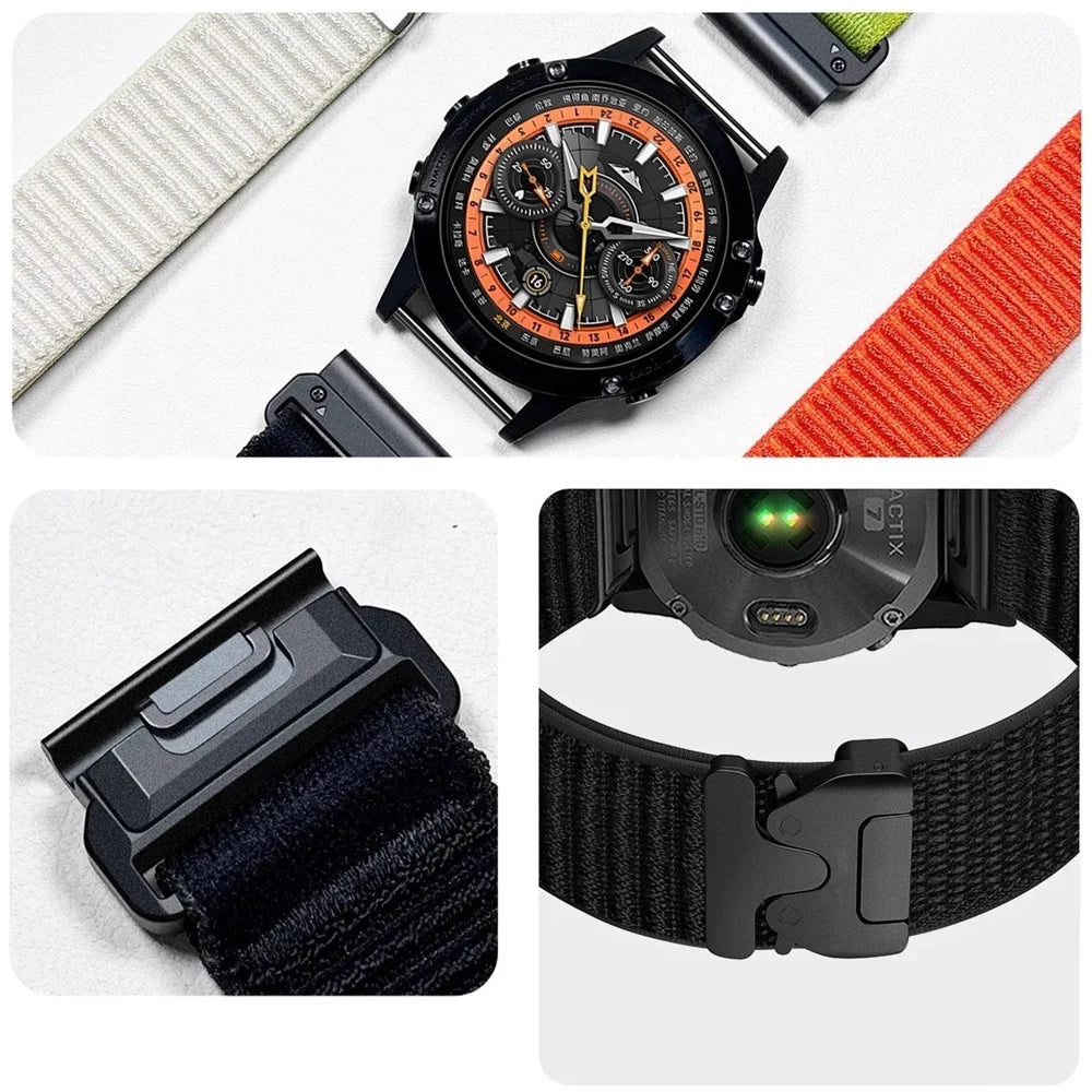 Nylon Watch Band for Garmin Fenix 7X Pro 51mm / 7X / 6X Pro QuickFit 26mm Parachute Buckle Woven Wrist Strap with Stainless Steel Connector - Orange - 4