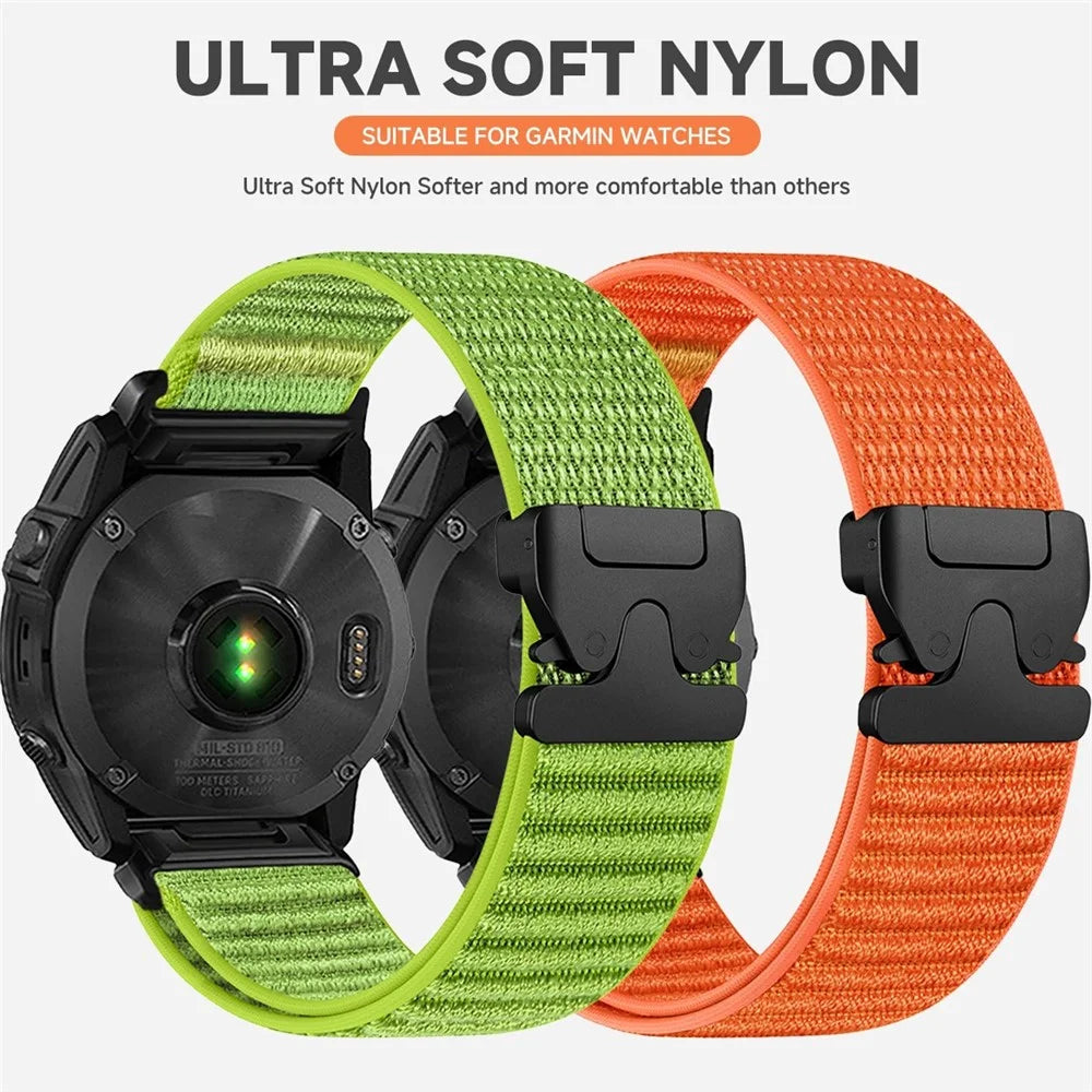 Nylon Watch Band for Garmin Fenix 7X Pro 51mm / 7X / 6X Pro QuickFit 26mm Parachute Buckle Woven Wrist Strap with Stainless Steel Connector - Orange - 7