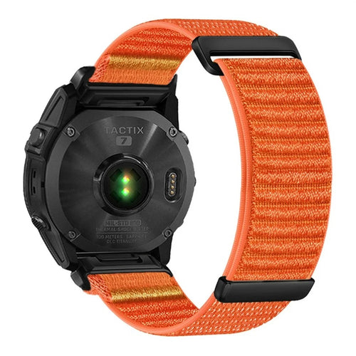 22mm Watch Band For Garmin Fenix 7  /  7 Pro 47mm  /  6  /  6 Pro Two-Piece Magic Tape Nylon Woven Wrist Strap - Orange - 1