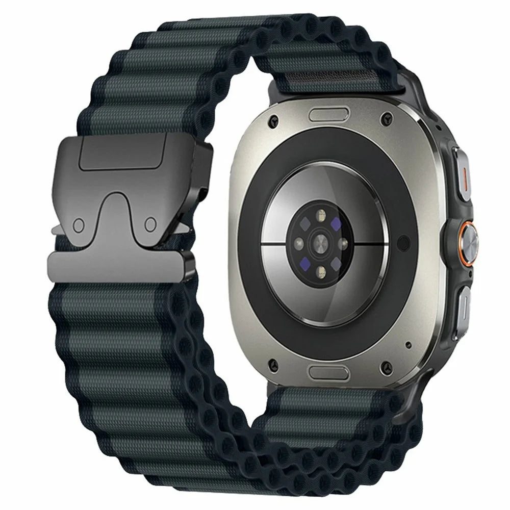 For Samsung Galaxy Watch Ultra2 47mm / Watch Ultra (2025) 47mm / Watch Ultra 47mm Watch Band Parachute Buckle Wide Ripple Pattern Nylon Wrist Strap - Dark Grey  /  Black - 1