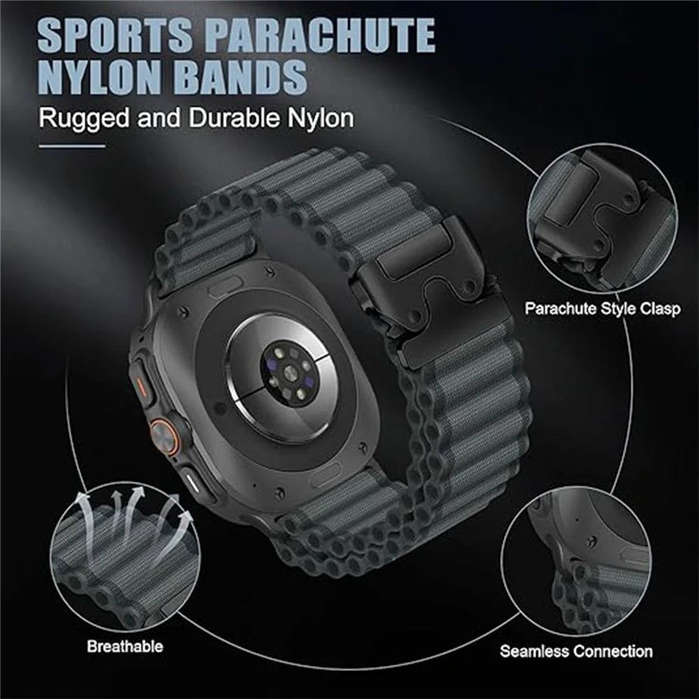For Samsung Galaxy Watch Ultra2 47mm / Watch Ultra (2025) 47mm / Watch Ultra 47mm Watch Band Parachute Buckle Wide Ripple Pattern Nylon Wrist Strap - Dark Grey  /  Black - 4