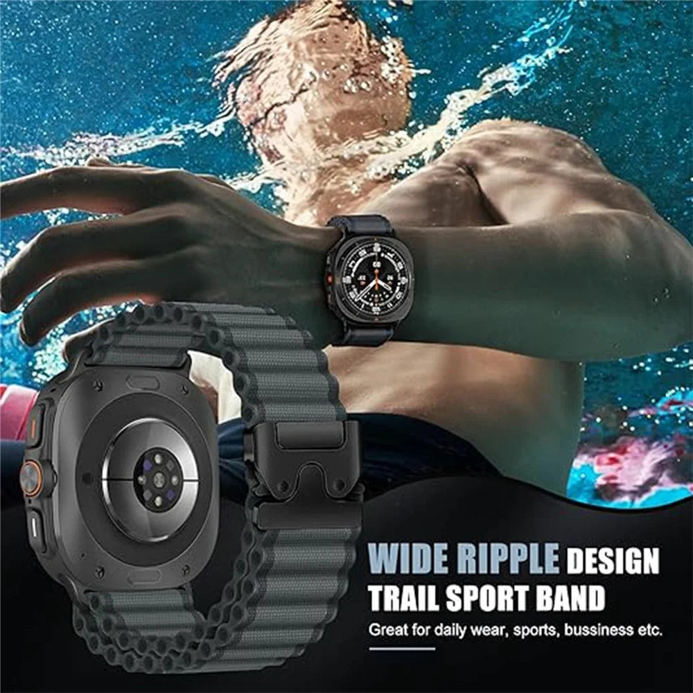 For Samsung Galaxy Watch Ultra2 47mm / Watch Ultra (2025) 47mm / Watch Ultra 47mm Watch Band Parachute Buckle Wide Ripple Pattern Nylon Wrist Strap - Dark Grey  /  Black - 5