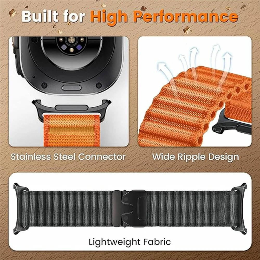 For Samsung Galaxy Watch Ultra2 47mm / Watch Ultra (2025) 47mm / Watch Ultra 47mm Watch Band Parachute Buckle Wide Ripple Pattern Nylon Wrist Strap - Dark Grey  /  Black - 7