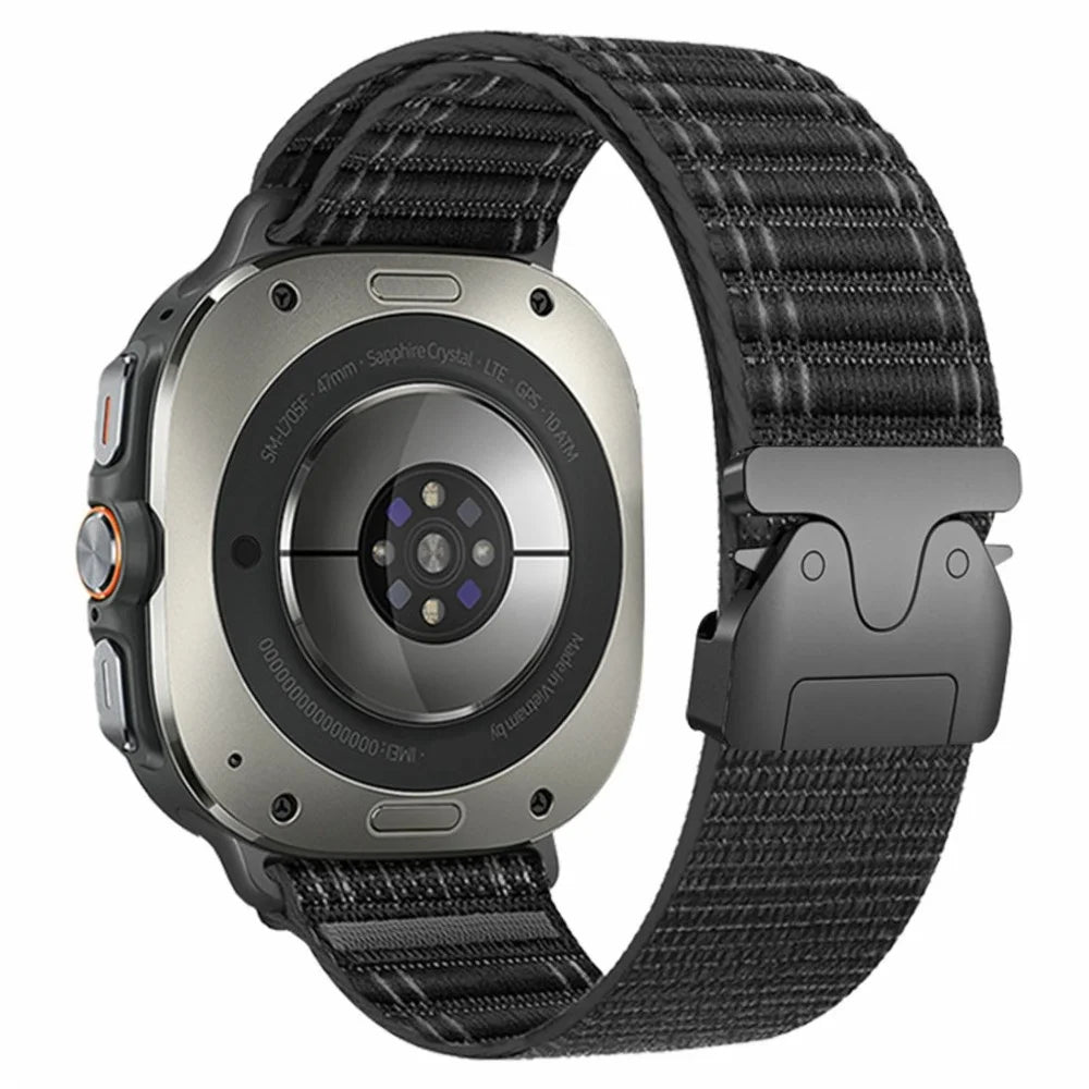 For Samsung Galaxy Watch Ultra2 47mm / Watch Ultra (2025) 47mm / Watch Ultra 47mm Watch Band Parachute Buckle Wave Pattern Nylon Wrist Strap - Black - 1