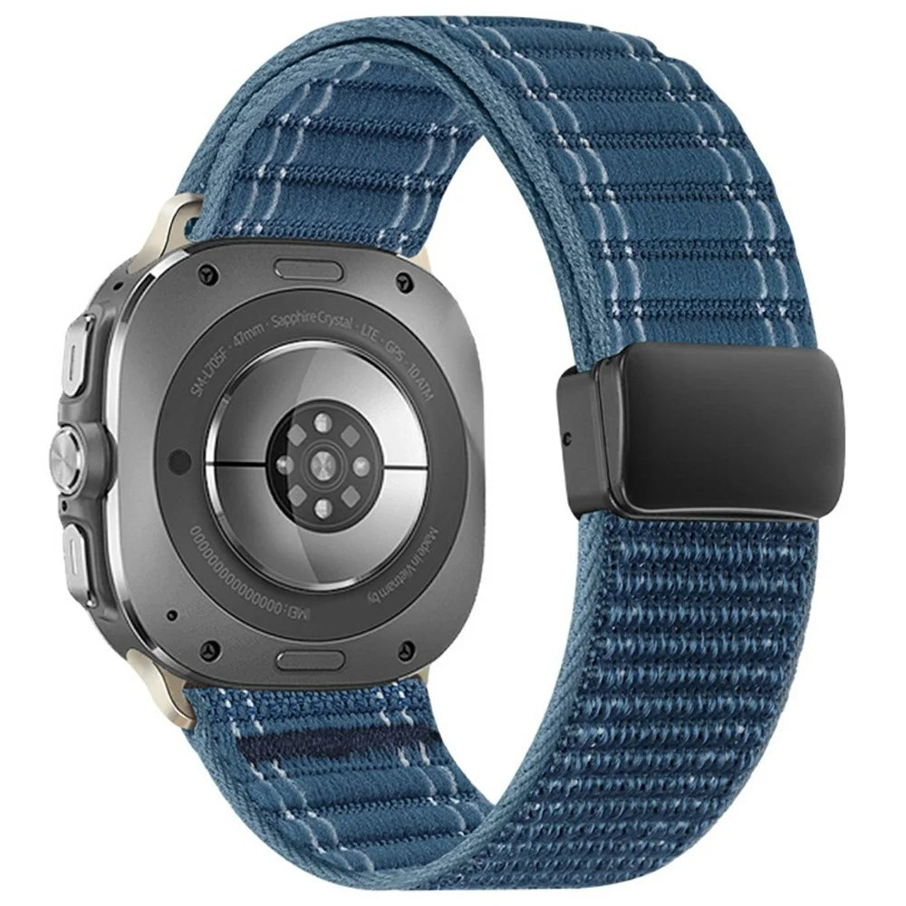 For Samsung Galaxy Watch Ultra2 47mm / Watch Ultra (2025) 47mm / Watch Ultra 47mm Watch Band Magnetic Clasp Wave Pattern Nylon Wrist Strap - Sapphire - 1