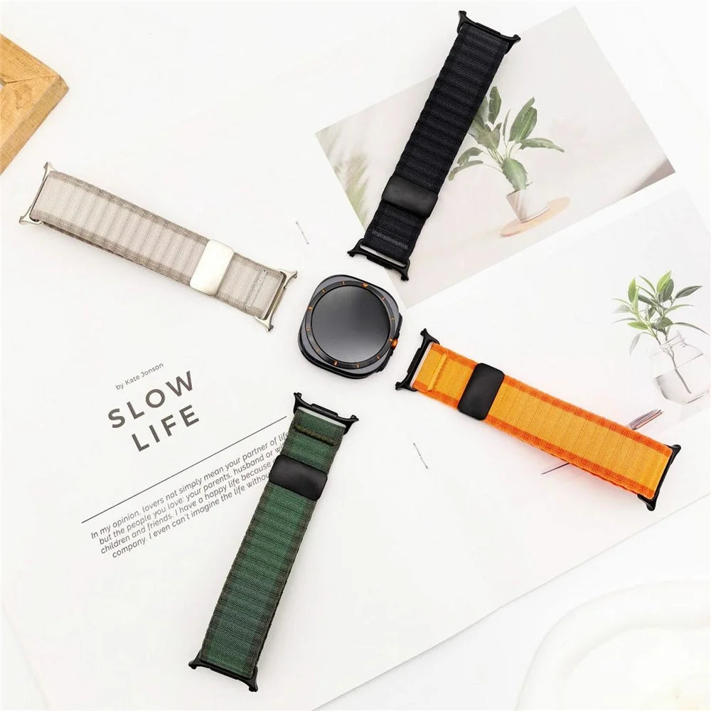 For Samsung Galaxy Watch Ultra2 47mm / Watch Ultra (2025) 47mm / Watch Ultra 47mm Watch Band Magnetic Buckle Wide Wave Pattern Nylon Wrist Strap - White - 6