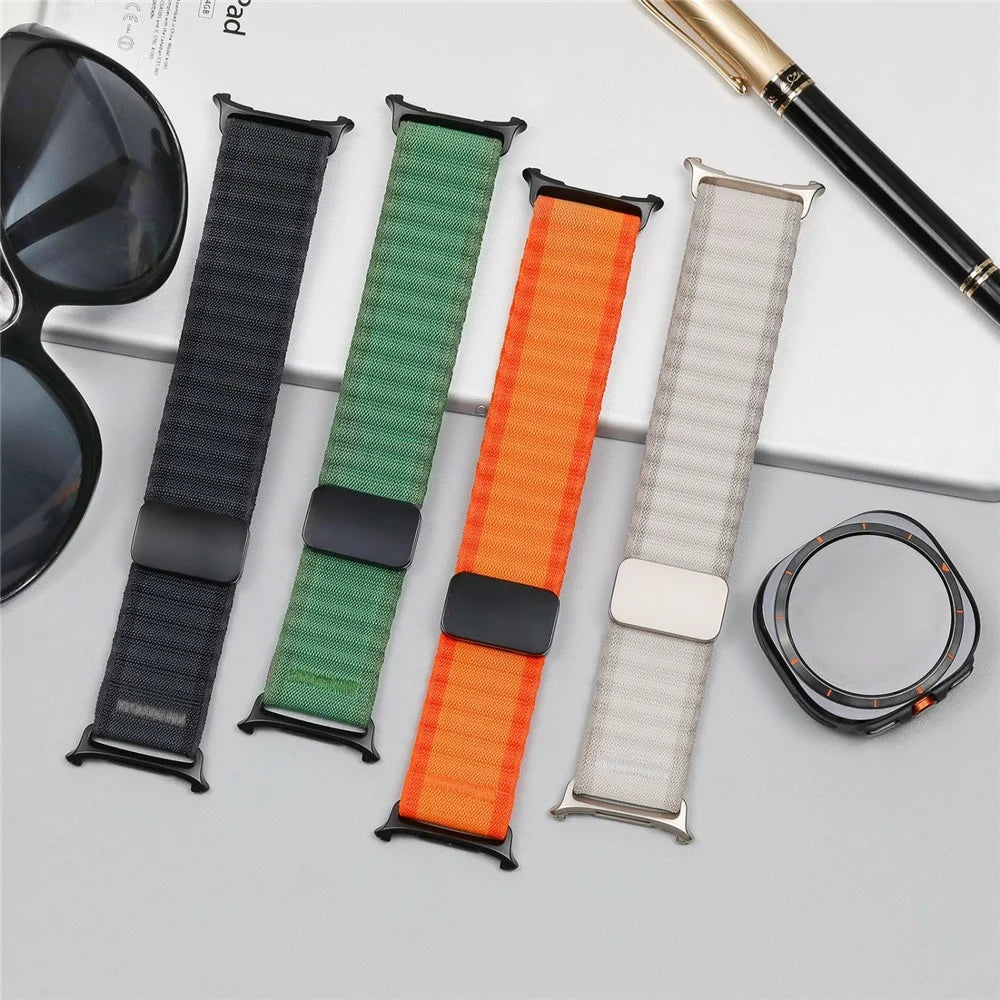 For Samsung Galaxy Watch Ultra2 47mm / Watch Ultra (2025) 47mm / Watch Ultra 47mm Watch Band Magnetic Buckle Wide Wave Pattern Nylon Wrist Strap - White - 7