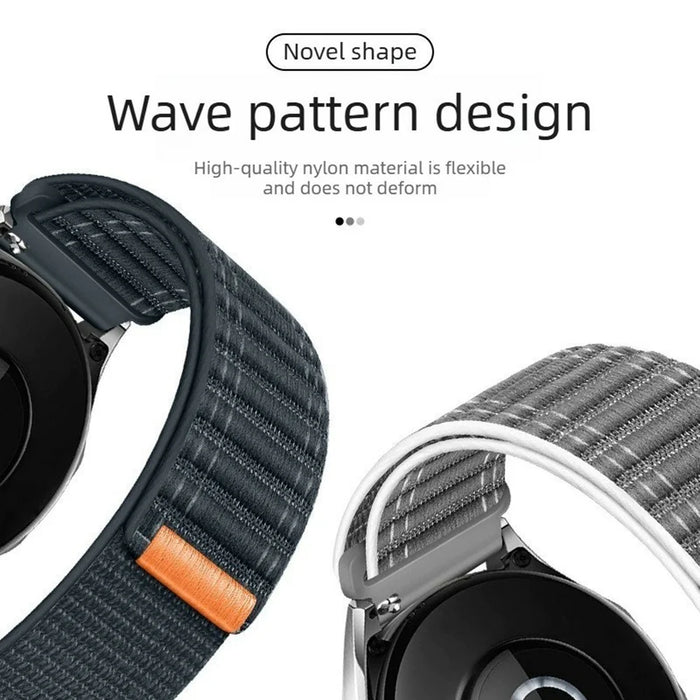 For Samsung Galaxy Watch7 44mm  /  40mm Nylon Watch Band 20mm Wave Pattern Magic Tape Closure Wrist Strap - White - 3