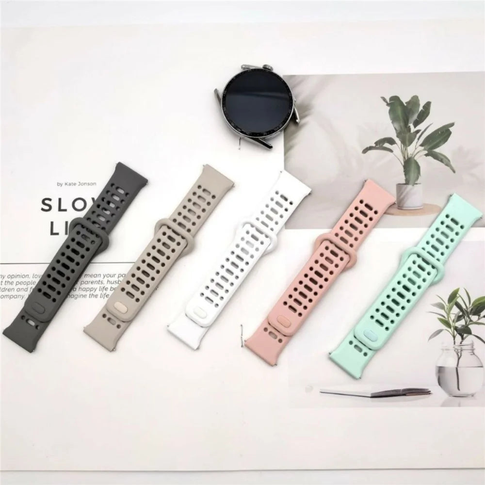 For Samsung Galaxy Watch7 44mm  /  40mm Silicone Watch Band 20mm Quick Release Button Hollow Reverse Buckle Wrist Strap - Black - 3