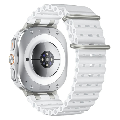 For Samsung Galaxy Watch Ultra2 47mm / Watch Ultra (2025) 47mm / Watch Ultra 47mm Breathable Watch Strap Silicone Band - White + Silver Buckle - 1