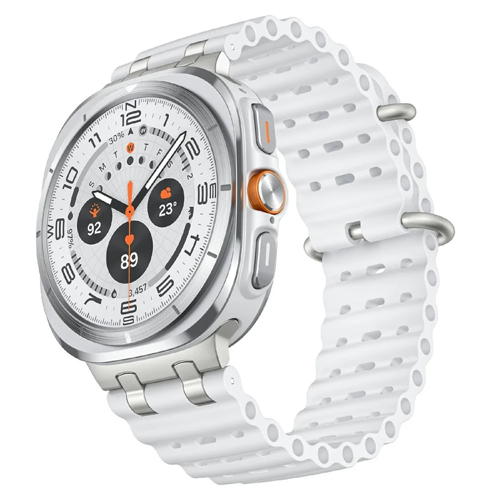 For Samsung Galaxy Watch Ultra2 47mm / Watch Ultra (2025) 47mm / Watch Ultra 47mm Breathable Watch Strap Silicone Band - White + Silver Buckle - 2
