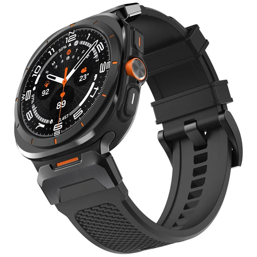 AHASTYLE BO05 For Samsung Watch Ultra2 47mm / Watch Ultra (2025) 47mm / Watch Ultra 47mm Rubber Strap with Stainless Steel Buckle Sport Style Watch Band - Black - 2