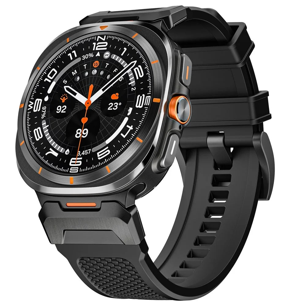 AHASTYLE BO05 For Samsung Watch Ultra2 47mm / Watch Ultra (2025) 47mm / Watch Ultra 47mm Rubber Strap with Stainless Steel Buckle Sport Style Watch Band - Black - 3