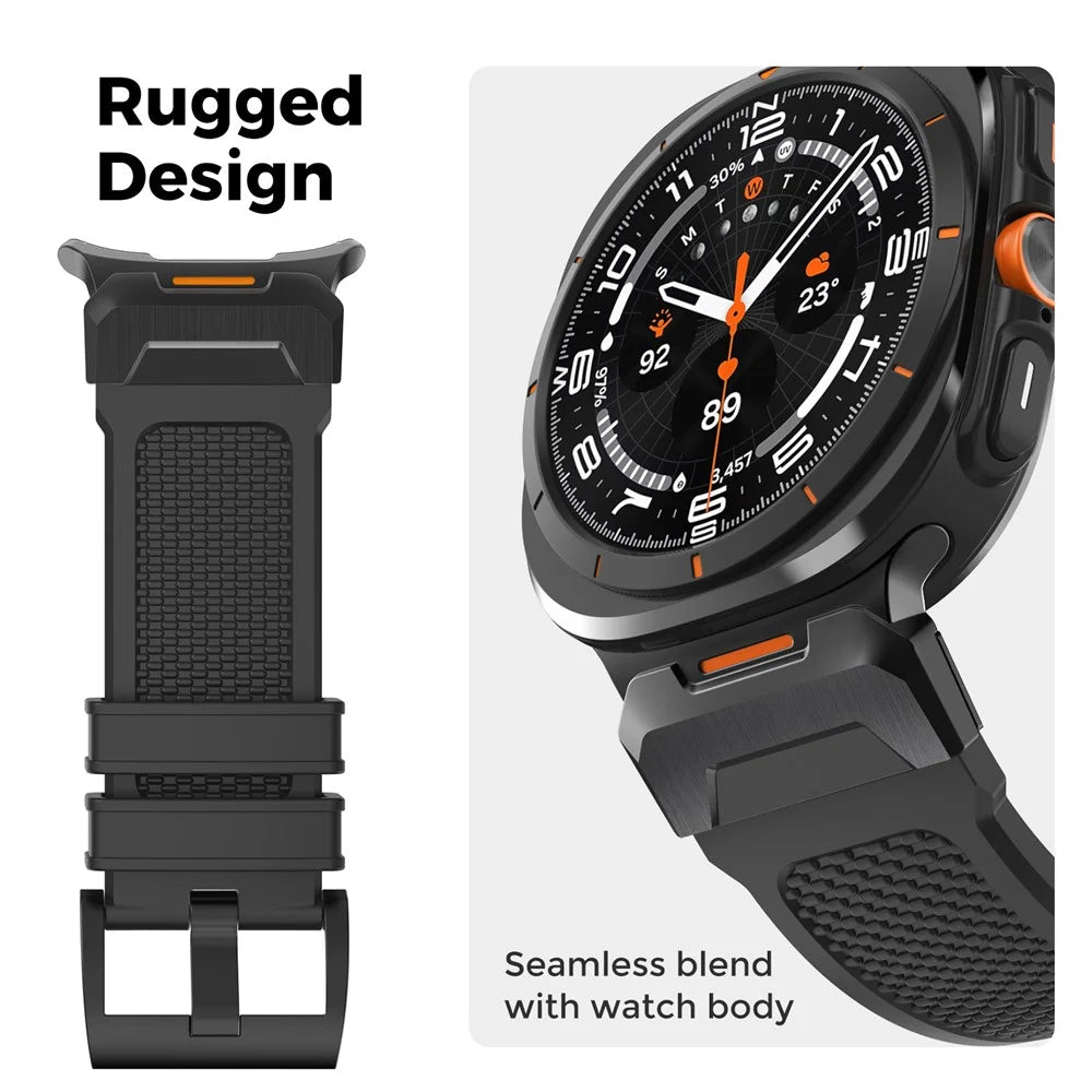 AHASTYLE BO05 For Samsung Watch Ultra2 47mm / Watch Ultra (2025) 47mm / Watch Ultra 47mm Rubber Strap with Stainless Steel Buckle Sport Style Watch Band - Black - 4