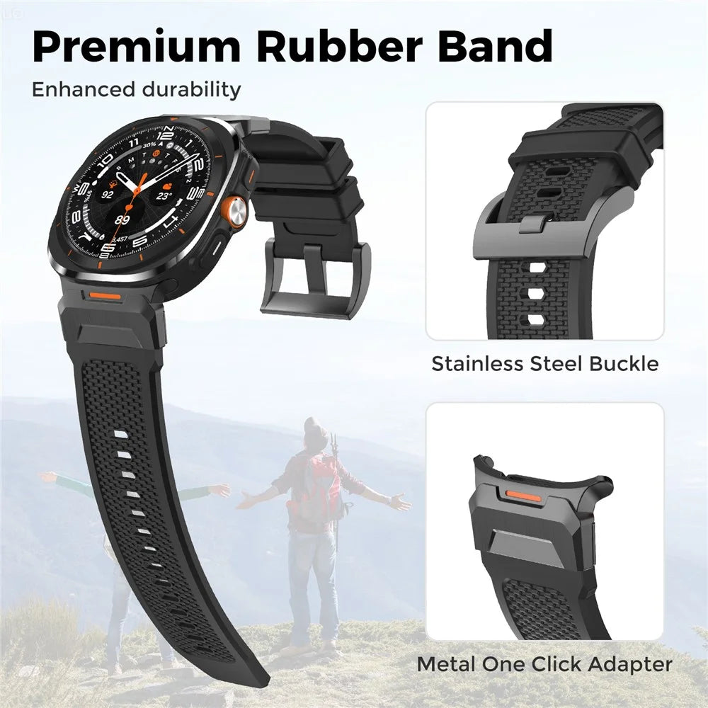 AHASTYLE BO05 For Samsung Watch Ultra2 47mm / Watch Ultra (2025) 47mm / Watch Ultra 47mm Rubber Strap with Stainless Steel Buckle Sport Style Watch Band - Black - 5