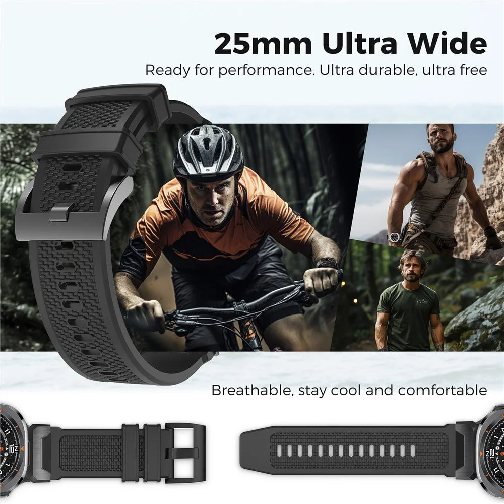 AHASTYLE BO05 For Samsung Watch Ultra2 47mm / Watch Ultra (2025) 47mm / Watch Ultra 47mm Rubber Strap with Stainless Steel Buckle Sport Style Watch Band - Black - 6