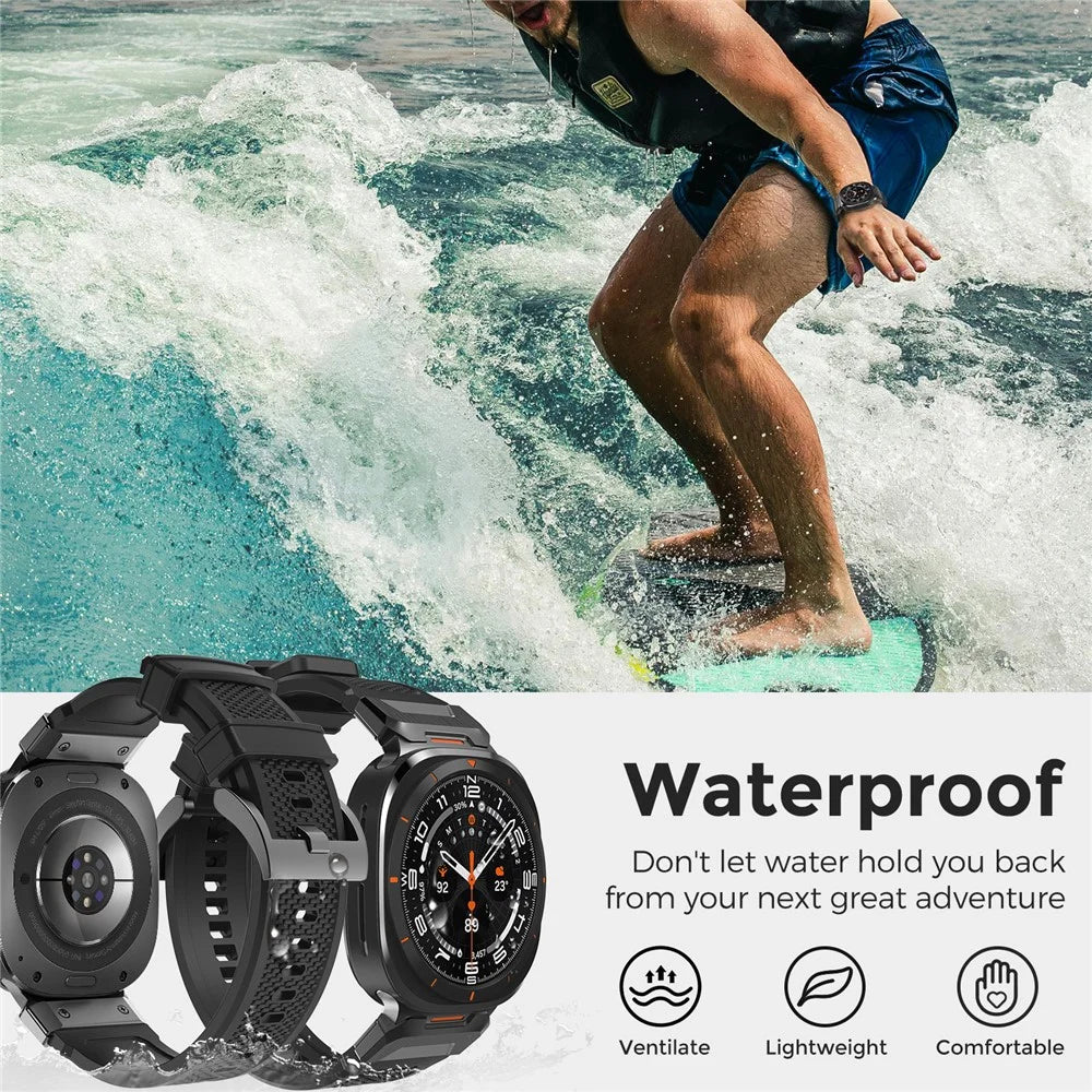 AHASTYLE BO05 For Samsung Watch Ultra2 47mm / Watch Ultra (2025) 47mm / Watch Ultra 47mm Rubber Strap with Stainless Steel Buckle Sport Style Watch Band - Black - 7