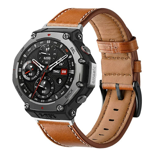 Fiber Leather Watch Band for Huami Amazfit T-Rex 3 Stitching Line Quick Release Replacement Strap - Brown - 2