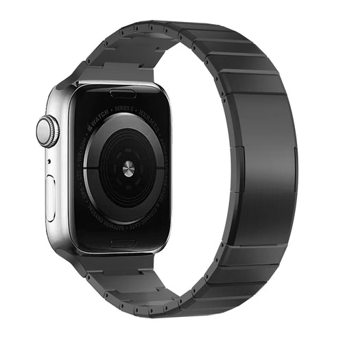 Dual Folded Buckle Watch Band for Apple Watch Ultra 3 2 1 49mm  /  Series 11 10 46mm  /  9 8 7 45mm  /  SE3 SE2 SE 6 5 4 44mm  /  3 2 1 42mm Titanium Alloy Wrist Strap - Black - 1
