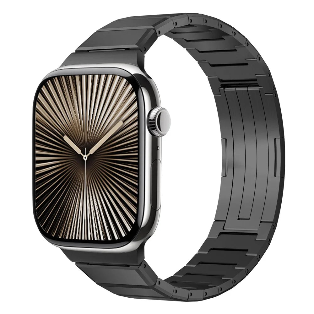 Dual Folded Buckle Watch Band for Apple Watch Ultra 3 2 1 49mm  /  Series 11 10 46mm  /  9 8 7 45mm  /  SE3 SE2 SE 6 5 4 44mm  /  3 2 1 42mm Titanium Alloy Wrist Strap - Black - 2