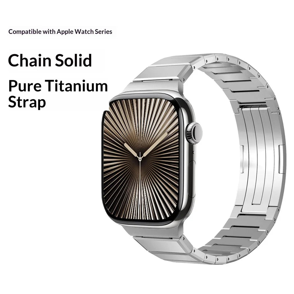 Dual Folded Buckle Watch Band for Apple Watch Ultra 3 2 1 49mm  /  Series 11 10 46mm  /  9 8 7 45mm  /  SE3 SE2 SE 6 5 4 44mm  /  3 2 1 42mm Titanium Alloy Wrist Strap - Black - 4