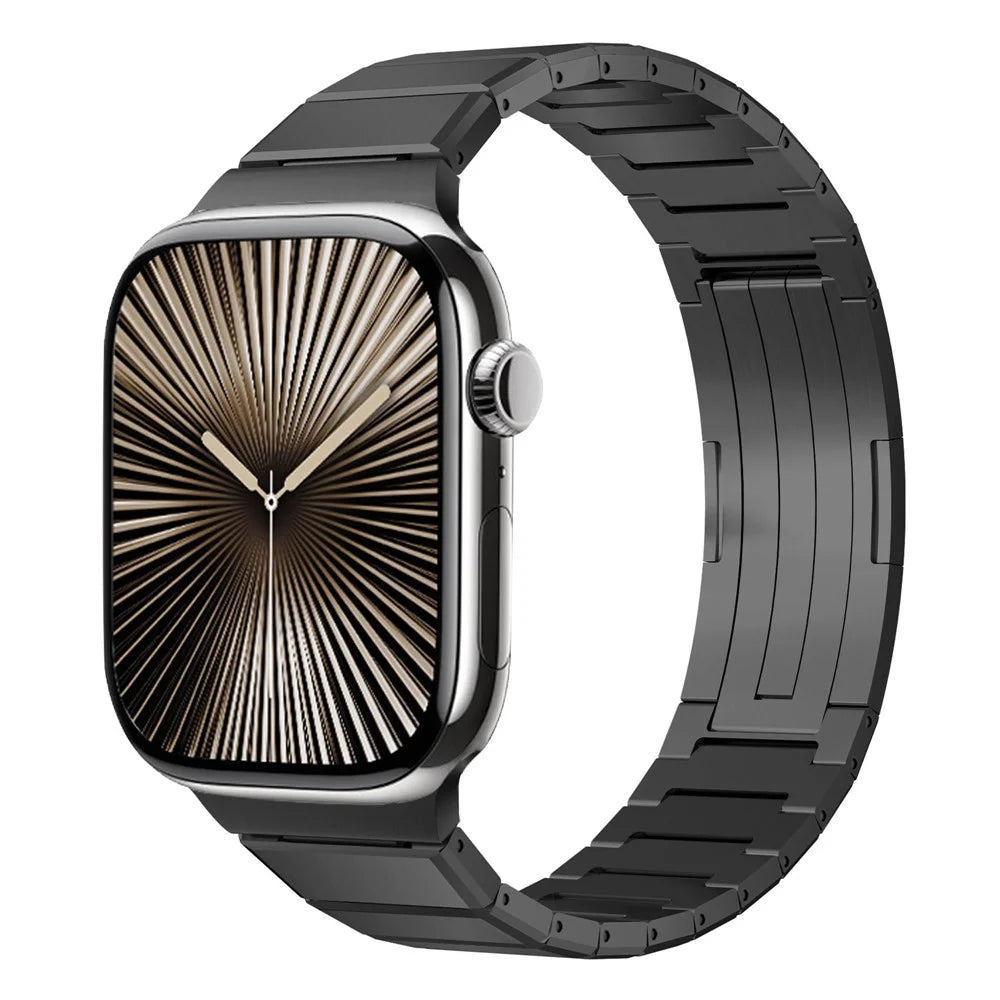 Dual Folded Buckle Watch Band for Apple Watch Series 11 10 42mm  /  9 8 7 41mm  /  SE3 SE2 SE 6 5 4 40mm  /  3 2 1 38mm Titanium Alloy Wrist Strap - Black - 2