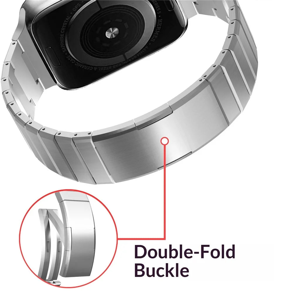 Dual Folded Buckle Watch Band for Apple Watch Series 11 10 42mm  /  9 8 7 41mm  /  SE3 SE2 SE 6 5 4 40mm  /  3 2 1 38mm Titanium Alloy Wrist Strap - Black - 5