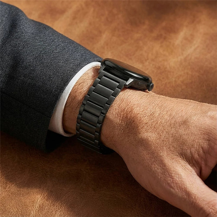 Watch Band For Google Pixel Watch 4 45mm / Watch 3 45mm 3-Bead Turtle Back Buckle Titanium Alloy Strap - Black - 6