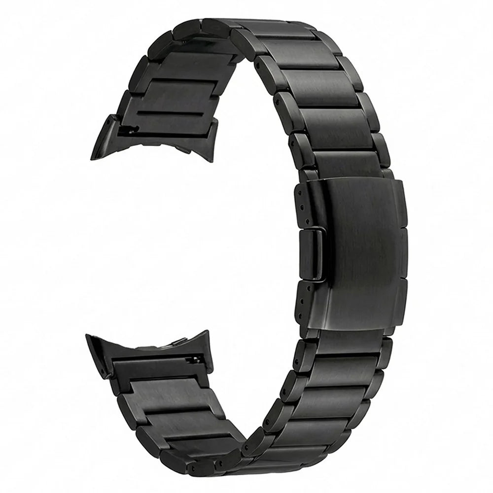 Watch Band For Google Pixel Watch 4 45mm / Watch 3 45mm 3-Bead Turtle Back Buckle Titanium Alloy Strap - Black - 1