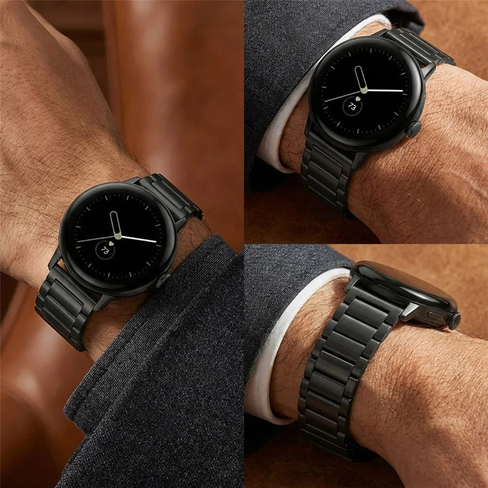 Watch Band For Google Pixel Watch 4 45mm / Watch 3 45mm 3-Bead Turtle Back Buckle Titanium Alloy Strap - Black - 3
