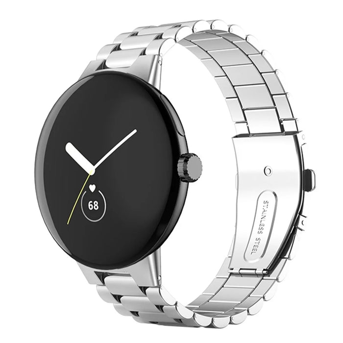 Integrated 3-Link Watch Band for Google Pixel Watch 4 45mm / Watch 3 45mm Titanium Alloy Strap with Butterfly Clasp - Silver - 2