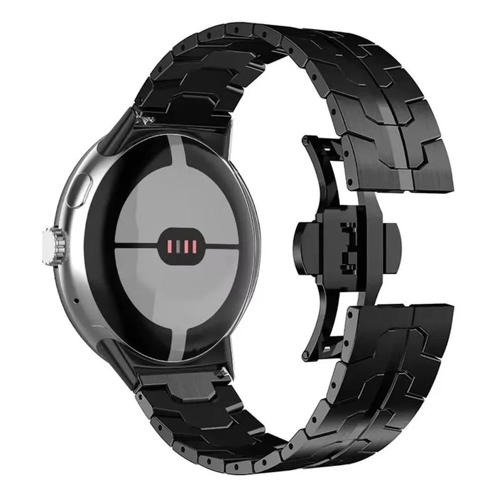 Butterfly Buckle Strap for Google Pixel Watch 4 45mm / Watch 3 45mm Titanium Alloy Watch Band - Black - 1
