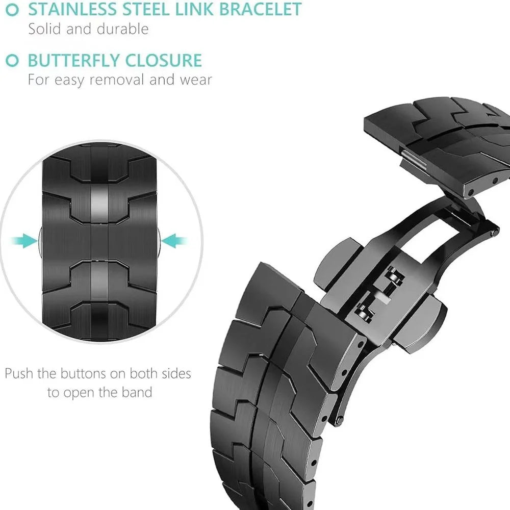 Watch Band For Google Pixel Watch 4 45mm / Watch 3 45mm Butterfly Clasp Stainless Steel Wrist Strap - Black - 2
